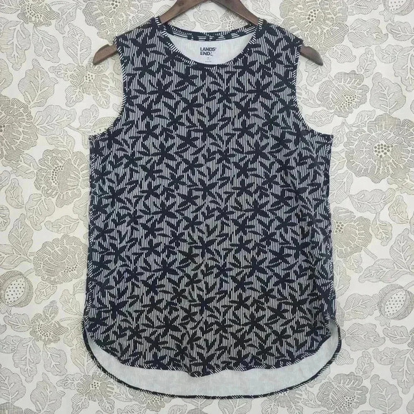 Lands End Sleeveless Geometric Print Top M Black & White Cotton/Modal Blend - Picture 1 of 7